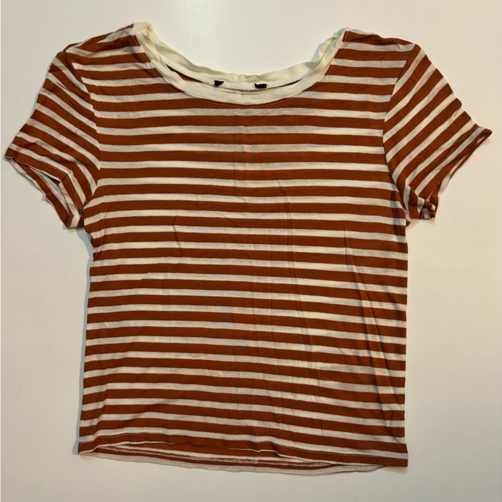 Brown and White Striped T-Shirt